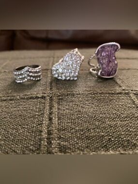 Silver-Tone Purple and Clear Crystal Women's Rings Set